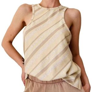 FREE PEOPLE Tank Top Size M Sidelines Ivory Combo Beige Striped